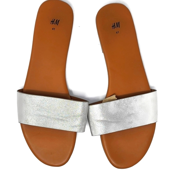 H&M Silver Strap Sandals Size 41/9.5M Weekend Silver - Picture 1 of 4